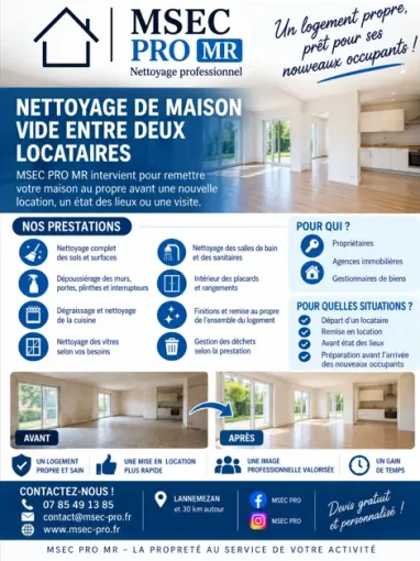 Nettoyage de maison à Tarbes suite au départ des locataires, Lannemezan, MSEC PRO