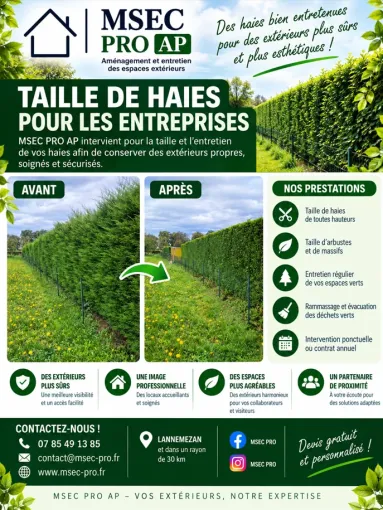 Taille de haie pour entreprise à Tarbes, Lannemezan, MSEC PRO