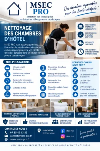 nettoyage de chambres d'hôtel à Tarbes, Lannemezan, MSEC PRO