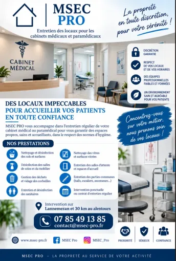 Nettoyage de cabinet médical à Tarbes, Lannemezan, MSEC PRO