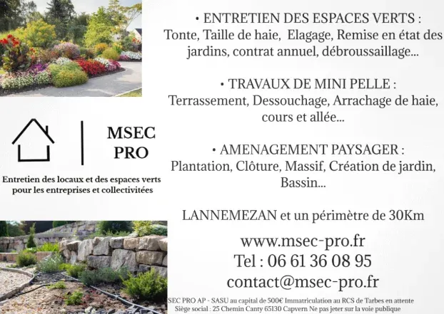Entreprise spécialisée dans l'aménagement paysager à Lannemezan avec des jardiniers à Lannemezan professionnels, réactifs et qualitatifs, Lannemezan, MSEC PRO